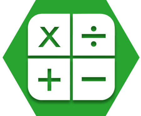 Hexagon with green background and mathematical symbols