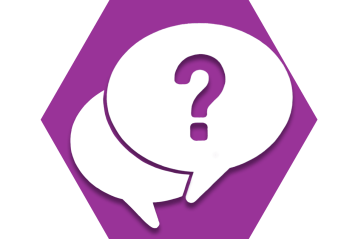 Opinion Hexagon with purple background and speech bubbles